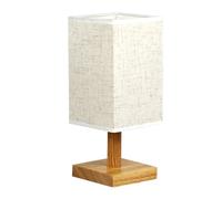 Segrehy Lampada da tavolo da letto retrò in legno e letto decorativo in tessuto chiacchiere in tessuto tappo USB e gioca per lo studio camera da letto in lino lino giallo (Biancheria)