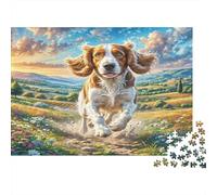 Segugio Greco - Carta spessa - Cocker Spaniel che corre attraverso una pozzanghera nel campo - Confezione puzzle - Regalo interattivo per anziani - 52x38cm/1000 pezzi