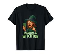 Seguimi su Witchtok Divertente Vecchia Strega con Telefono Halloween Maglietta