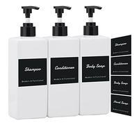 Segus 500ml Dosatori per Sapone Liquido Plastica, Set di 3 Shampoo Gel Balsamo Bottiglia per Bagno, Flacone Quadrato Bianco con Pompa e Etichetta Impermeabile, Contenitori Cosmetici Ricaricabili