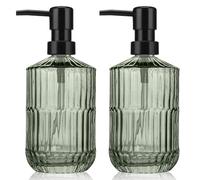 Segus Dispenser di sapone in vetro verde, 2 pezzi 450 ml dispenser per shampoo e balsamo, dispenser di sapone per le mani ricaricabile, dispenser per bottiglie vuote a pompa, set dispenser di sapone
