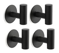 Segus Ganci Autoadesivi Resistenti, Gancio Adesivo Cucina 4 Pezzi, Ganci Portasciugamani Bagno da Parete, Appendino da Muro in Acciaio Inox, Appendino da Muro Senza Forare (Nero)