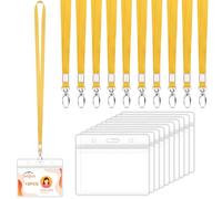 Segus Porta Badge da Collo, 10 Pezzi Porta Badge con Cordino, Impermeabile Portabadge Collo con Lanyard, per Ufficio, Scuola, Impresa, Ospedali (Giallo, Orizzontale)