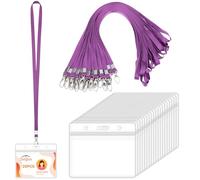 Segus Porta Badge da Collo, 20 Pezzi Lanyard con Porta Badge Orizzontale, Portabadge con Portachiavi Collo, Trasparente e Impermeabile, per Studenti, Dipendenti (Viola Scuro)