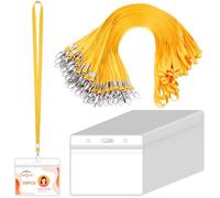 Segus Portabadge, 50 Pezzi Cordino da Collo con Porta Badge Orizzontale, Porta Badge con Portachiavi Collo, per Ufficio, Scuola, Impresa, Ospedali (Giallo)