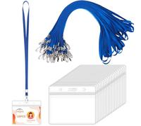 Segus Portabadge Collo, 20 Pezzi Laccetti Porta Badge Orizzontale, Lanyard con Porta Badge Trasparente, Cordino Portachiavi con Clip in Metallo, per Scuole, Ufficio (Blu)