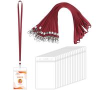 Segus Portabadge Collo, 20 Pezzi Lanyard con Porta Badge Trasparente, Porta Badge con Cordino, Trasparente e Impermeabile, per Ufficio, Scuola, Festival, Evento (Jujube Red, Verticale)