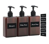 Segus Quadrata Dosatori per Sapone Liquido 280ml 3 Pezzi, Bottiglia a Pompa con Etichetta, Flacone Shampoo Ricaricabile, Dispenser Marrone per Doccia Portatili per Palestra, Hotel, Bagno,Borsa Viaggio