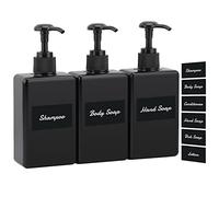 Segus Quadrata Dosatori per Sapone Liquido 280ml 3 Pezzi, Bottiglia a Pompa con Etichetta Impermeabile, Flacone Shampoo Ricaricabile, Dispenser Nero per Doccia Portatili per Palestra, Bagno, Viaggi