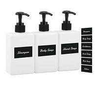 Segus Quadrata Dosatori per Sapone Liquido 280ml 3 Pezzi, Bottiglia a Pompa con Etichetta Impermeabile, Flacone Shampoo Ricaricabile, Dispenser Bianco per Doccia Portatili per Hotel, Bagno, Viaggi