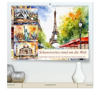 Sehenswertes rund um die Welt (hochwertiger Premium Wandkalender 2026 DIN A2 quer), Kunstdruck in Hochglanz: Zauberhafte Aquarelle der KI von bekannten Sehenswürdigkeiten