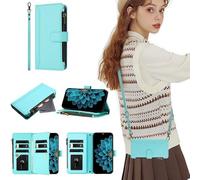 SEHEYA Cover per iPhone 17 Pro Custodia a Libro Cerniera Portafoglio in Pelle PU con Cordino Tracolla Regolabile Caso Slot Carte Chiusura Magnetica Cavalletto Case, Verde Menta