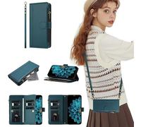 SEHEYA Cover per iPhone 17 Pro Custodia a Libro Cerniera Portafoglio in Pelle PU con Cordino Tracolla Regolabile Caso Slot Carte Chiusura Magnetica Cavalletto Case, Verde Scuro