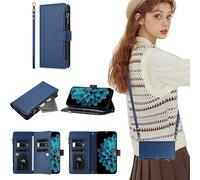 SEHEYA Cover per iPhone 17 Pro Max Custodia a Libro Cerniera Portafoglio in Pelle PU con Cordino Tracolla Regolabile Caso Slot Carte Chiusura Magnetica Cavalletto Case, Blu Scuro