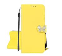 SEHEYA Cover per Samsung Galaxy A14 5G / 4G Pieghevoli Libretto Brillantini Farfalla Strass di Cristallo Custodia Libro in PU Pelle 3 Tasche Magnetica Folio Caso, Giallo