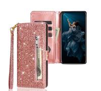 SEHEYA Cover per Xiaomi Mi A3 / Xiaomi Mi CC9E Custodia a Libro Glitter Caso Pieghevoli in Pelle PU Tasca Cerniera Case Brillante Cinturino da Polso Porta Carte Portafoglio Cover, Oro Rosa