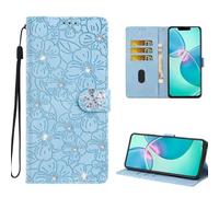 SEHEYA per Huawei P30 Pro Custodia Cellulare a Portafoglio Brillantini Strass Fibbia Chiusura Magnetica Cover Goffrata Fiore PU Pelle Porta Carte Cavalletto Caso, Azzurro