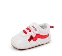 Sehfupoye Scarpe da ginnastica per bambini e bambine, in pelle PU, per bambini da 0 a 18 mesi, con calzino, bianco rosso 88, 12-18 mesi