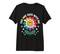 Sei al Sicuro con Me LGBTQ Gay Pride Ally Rainbow Smile Face Maglietta Premium