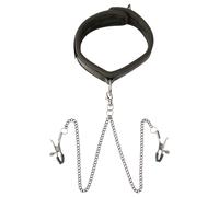 Sei Mio - collare e pinzette per capezzoli (nero)