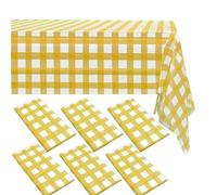Sei nastri gialli, matrimoni-matrimoni-uno-plastica, 137 x 270 cm tovaglia con strisce gialle per il design della stanza da bastoncini per stanza, banchetto segreto, feste e celebrazioni all'aperto