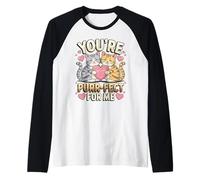 Sei Perfetto per Me Cute Cats Love Heart Giorni di San Valentino Maglia con Maniche Raglan