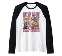 Sei quello che mangi Divertente Gatto Lesbica Meme Bootleg Graphic Maglia con Maniche Raglan