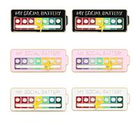 Sei spille per batteria sociale, My Social Battery Pin con funzione di social meter, espressione dell'umore senza parole per borse e vestiti, tre colori, bianco, nero, rosa, 5,2 x 2,1 cm