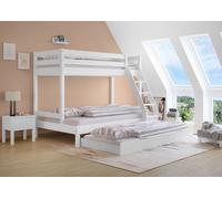 Erst-Holz Sei varianti letto a castello bianco 3 posti 120x200 e 80x200 x adulti in pino V-60.18W-08-12, accessori:Doghe in assi di legno rigide. materasso e cassettone letto per gli ospiti