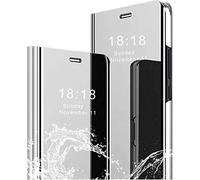 SEIAIYG Custodia per Xiaomi Poco C65/Redmi 13C Cover, Smart Clear View Mirror Flip Folio Case Antiurto Standing Cover per Xiaomi Poco C65/Redmi 13C (Argento)