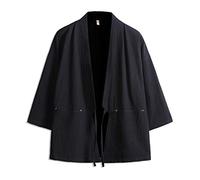 Seidarise - Cardigan da uomo Kimono Noragi Giapponese Yukata Cappotto Haori Plus Size - Nero - XX-Large