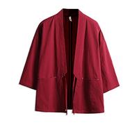 Seidarise - Cardigan da uomo Kimono Noragi Giapponese Yukata Cappotto Haori Plus Size - Rosso - L