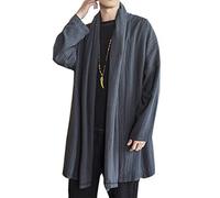 Seidarise Cardigan lungo da uomo stile giapponese con gru volante aperto sul davanti, A-grigio, L