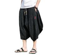 Seidarise Kimono giapponese da uomo, pantaloni da spiaggia tradizionali in lino capri, estivi, pantaloni harem a gamba larga, 68 nero, L