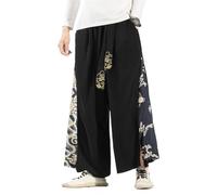 Seidarise Pantaloni da uomo a gamba larga casual harem lino giapponese yoga harem pantaloni hip hop joggers larghi, A-nero, L