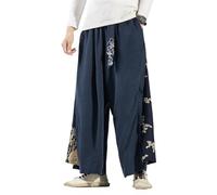 Seidarise Pantaloni da uomo a gamba larga casual harem lino giapponese yoga harem pantaloni hip hop joggers larghi, A-navy, L