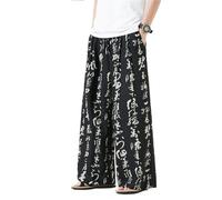 Seidarise Pantaloni da uomo a gamba larga casual harem lino giapponese yoga harem pantaloni hip hop joggers larghi, 80 nero, XL
