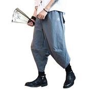 Seidarise - Pantaloni da uomo Harem Hip Hop, a gamba larga, casual, in lino, stile giapponese - - L