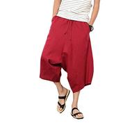 Seidarise - Pantaloni da uomo Harem Hip Hop, a gamba larga, casual, in lino, stile giapponese - Rosso - L