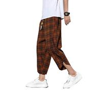 Seidarise Pantaloni da uomo in lino capri di lino, estivi, a gamba larga, larghi, T-giallo, XL