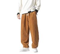 Seidarise Pantaloni da uomo in velluto a coste dritti larghi a gamba larga elasticizzati in vita con coulisse pantaloni vestibilità rilassata, Marrone, XX-Large