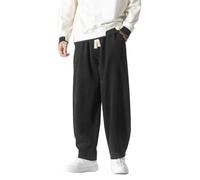 Seidarise Pantaloni da uomo in velluto a coste dritti larghi a gamba larga elasticizzati in vita con coulisse pantaloni vestibilità rilassata, O2-nero, L