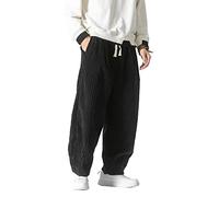 Seidarise Pantaloni da uomo in velluto a coste dritti larghi a gamba larga elasticizzati in vita con coulisse pantaloni vestibilità rilassata, nero, S