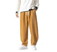 Seidarise Pantaloni da uomo in velluto a coste dritti larghi a gamba larga elasticizzati in vita con coulisse pantaloni vestibilità rilassata, O2-marrone, L