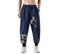 Seidarise Pantaloni Harem da uomo Hip hop Joggers Baggy Gamba Larga Pantaloni Casual Harem Lino Giapponese Yoga, A-navy, M