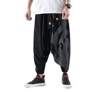 Seidarise Pantaloni Harem da uomo Hip hop Joggers Baggy Gamba Larga Pantaloni Casual Harem Lino Giapponese Yoga, A1-nero., L