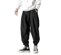 Seidarise Pantaloni Harem da uomo Hip hop Joggers Baggy Gamba Larga Pantaloni Casual Harem Lino Giapponese Yoga, Z1-nero., XL