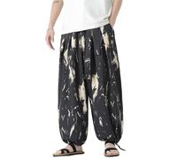 Seidarise Pantaloni Harem da uomo Hip hop Joggers Baggy Gamba Larga Pantaloni Casual Harem Lino Giapponese Yoga, Z5-nero., XX-Large