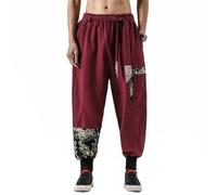Seidarise Pantaloni Harem da uomo Hip hop Joggers Baggy Gamba Larga Pantaloni Casual Harem Lino Giapponese Yoga, A-red, S