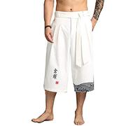 Seidarise Pantaloni Harem estivi Capri in lino da uomo, bianco, M